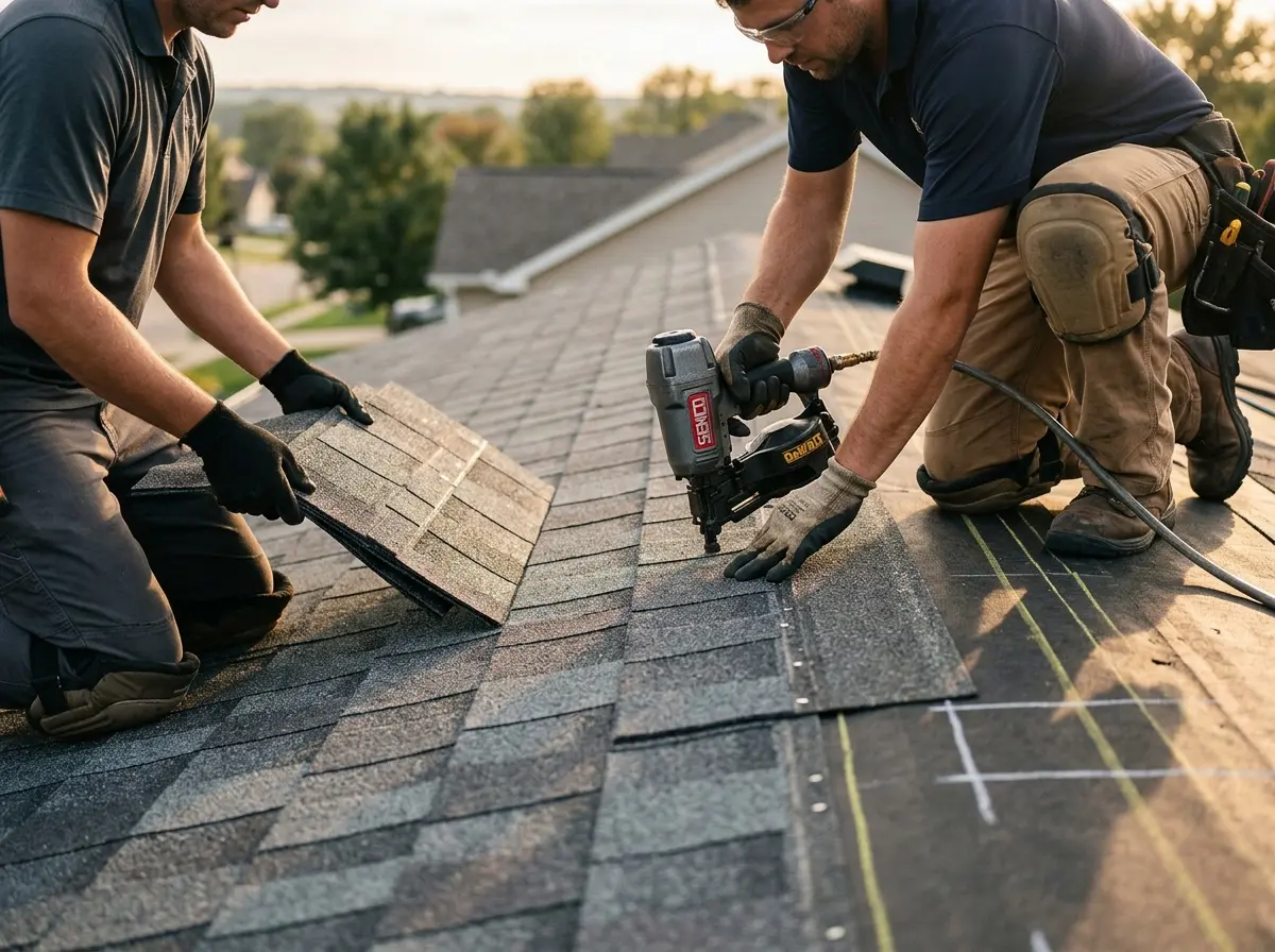 Professional roofer working on a residential roof in Holly Hill